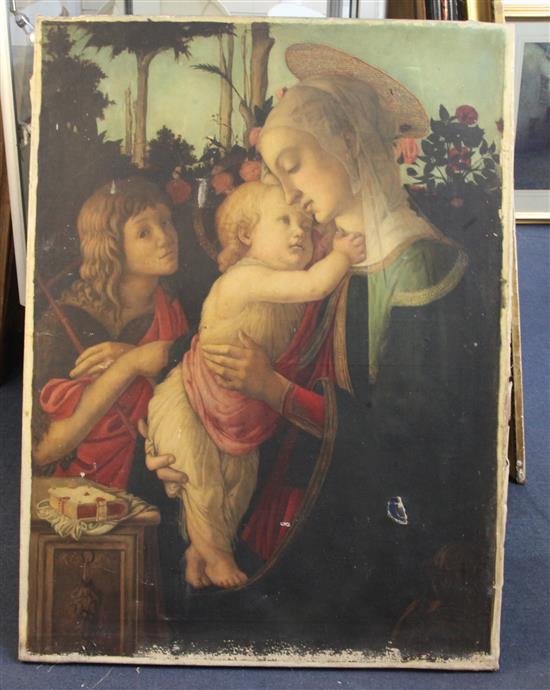 19th century Italian School after Sandro Botticelli Madonna and Child with the Young St. John the Baptist 36.75 x 27in. unframed